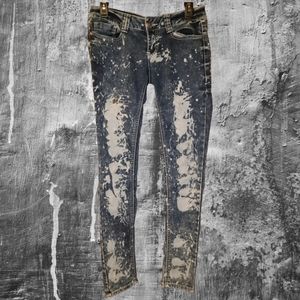 Rue21 Twentyone Black Women's Size 0 Bleached Distressed Skinny Jeans Waist: 30"